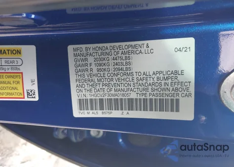 2021 Honda Accord Sport 2.0T from USA, damaged, VIN 1HGCV2F30MA018057